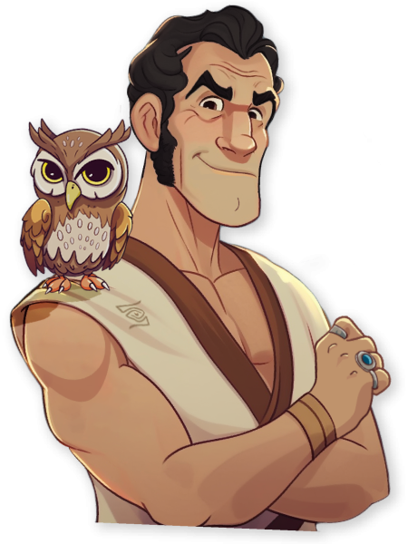 image-olivier Illustration d'un homme d'odysseus avec un hibou sur son épaule